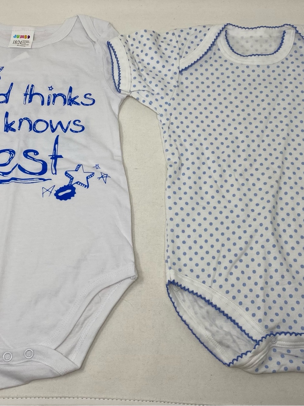 Baby White Blue Light Blue Polka Dot One-Piece Bodysuit Set